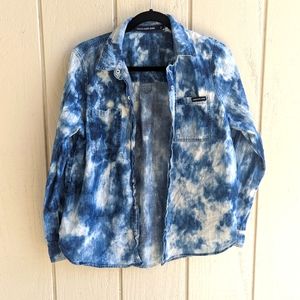 Calvin Klein Blue Chambray Tie Dye shacket Snap button Top M